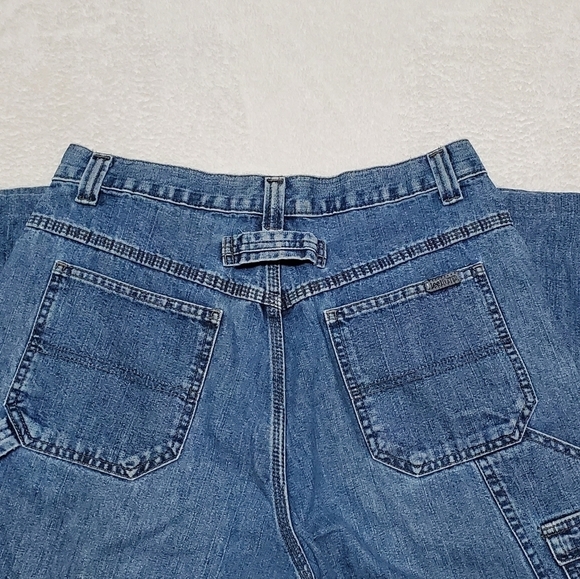 Vintage lee riveted mid wash high rise wide leg loose fit cargo jeans denim 10 - Picture 8 of 13